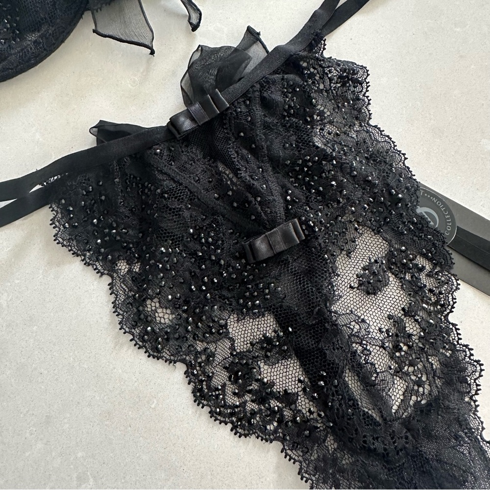 Victoria's Secret Designer Swarovski Black 36B Bra & Panty L Set - Picture 2 of 14